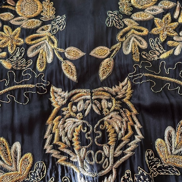 Ginebra Prive black‎ silk w gold metal embroidered accents, cinch waist jumpsuit - Picture 5 of 16